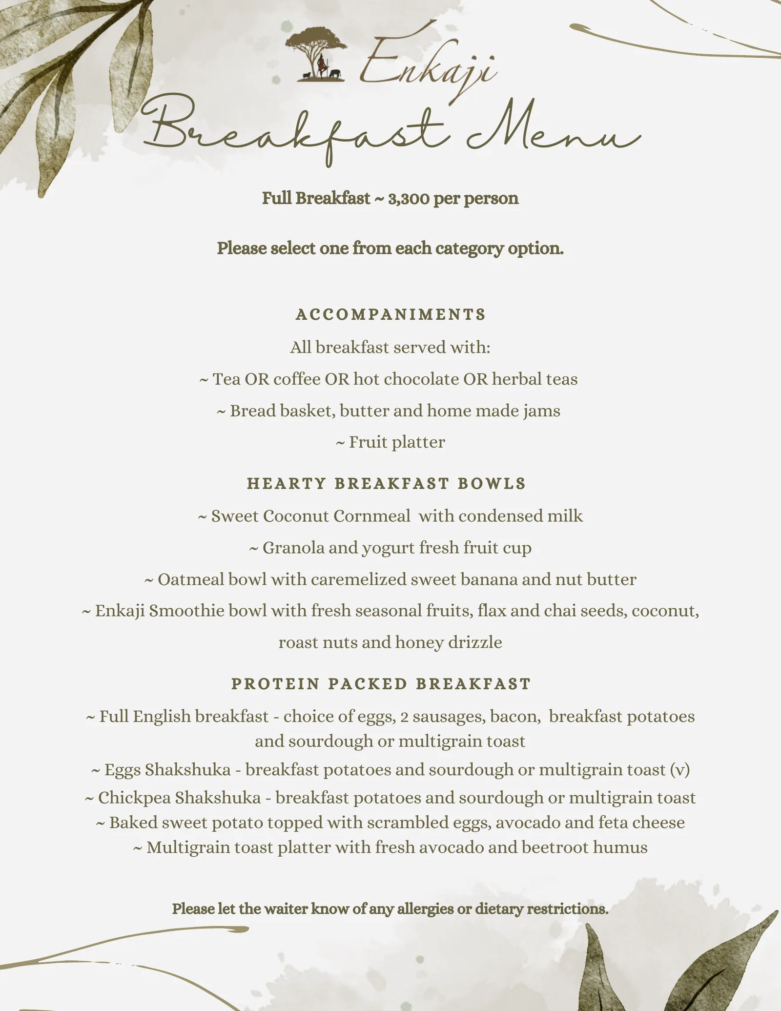 Enkaji Resort menu, page 1 of 14