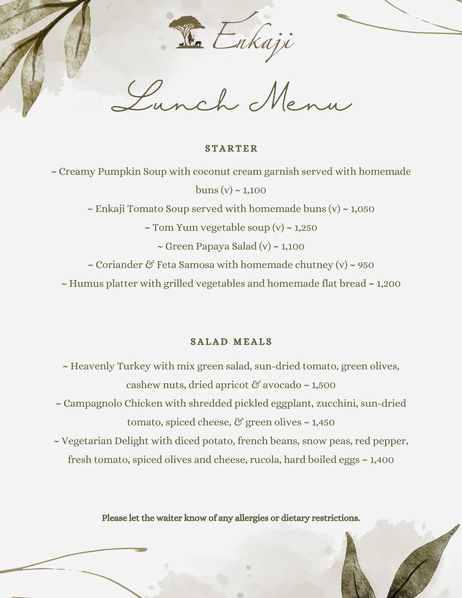 Enkaji Resort menu, page 2 of 14