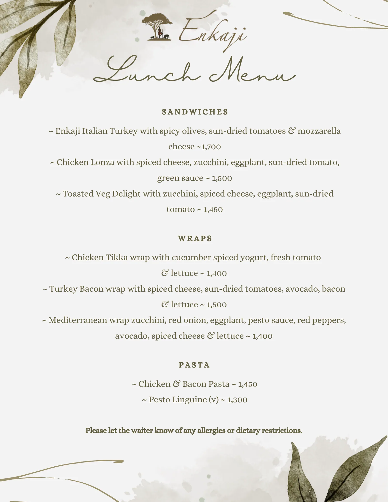 Enkaji Resort menu, page 3 of 14