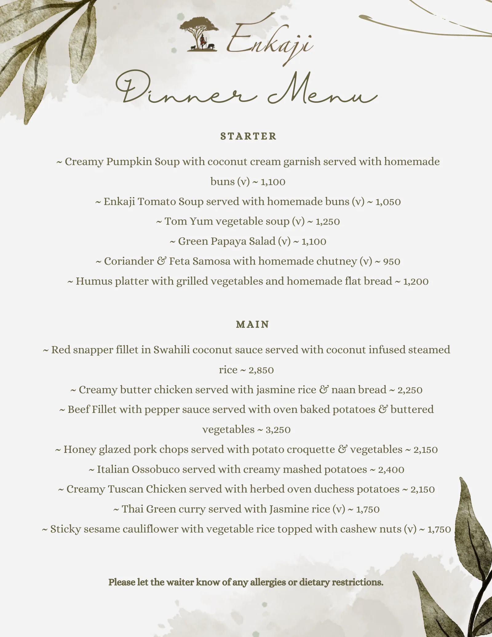 Enkaji Resort menu, page 4 of 14