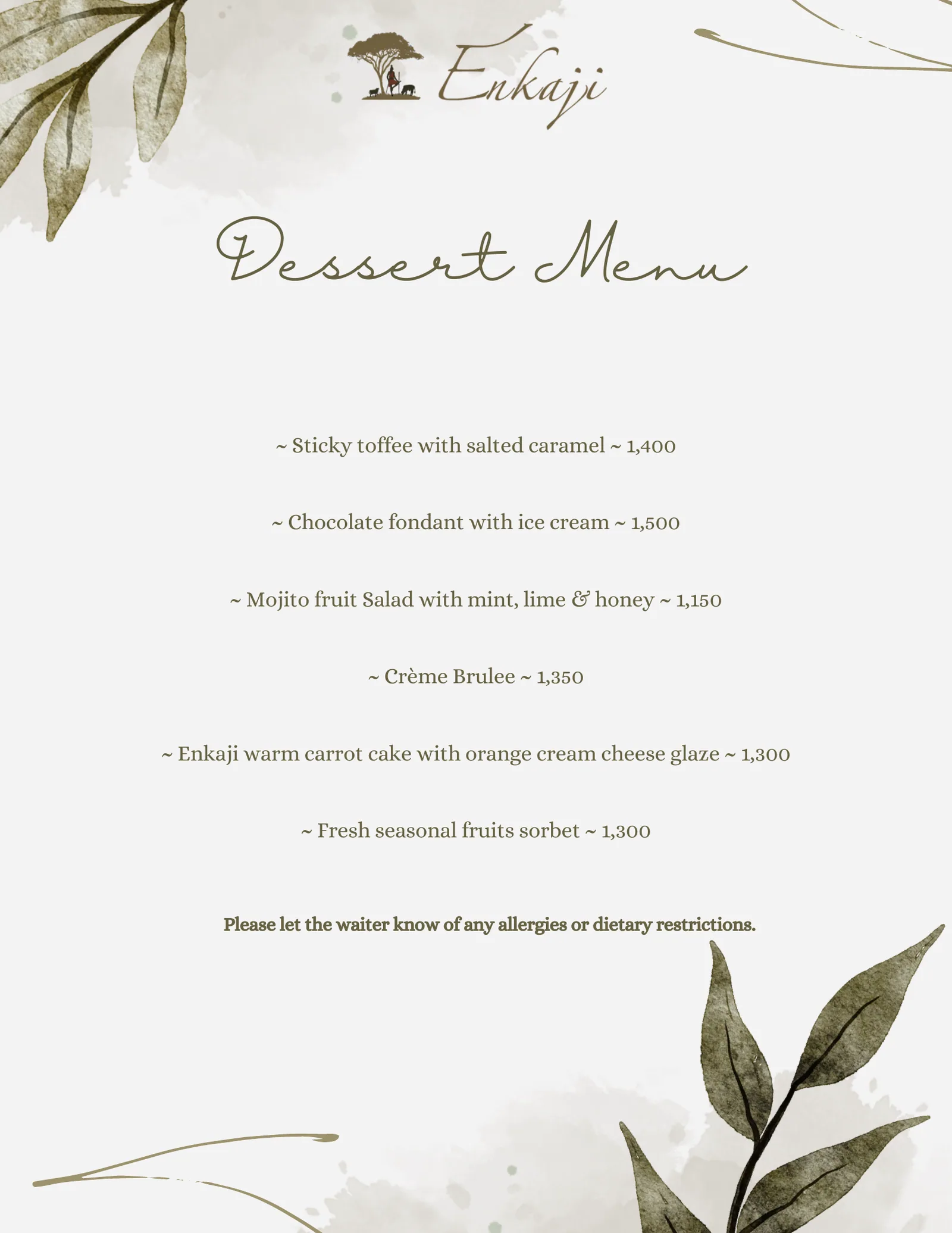 Enkaji Resort menu, page 5 of 14