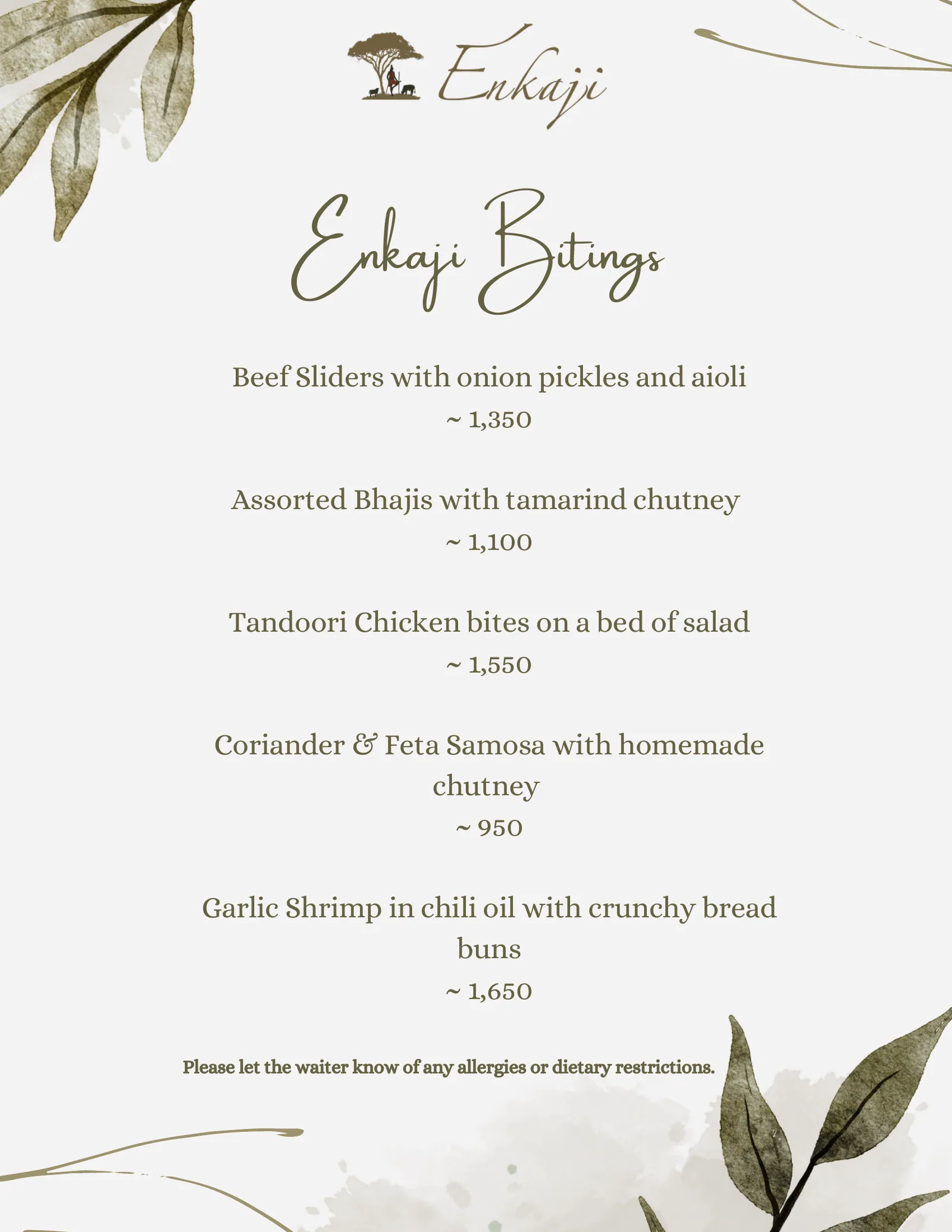 Enkaji Resort menu, page 7 of 14