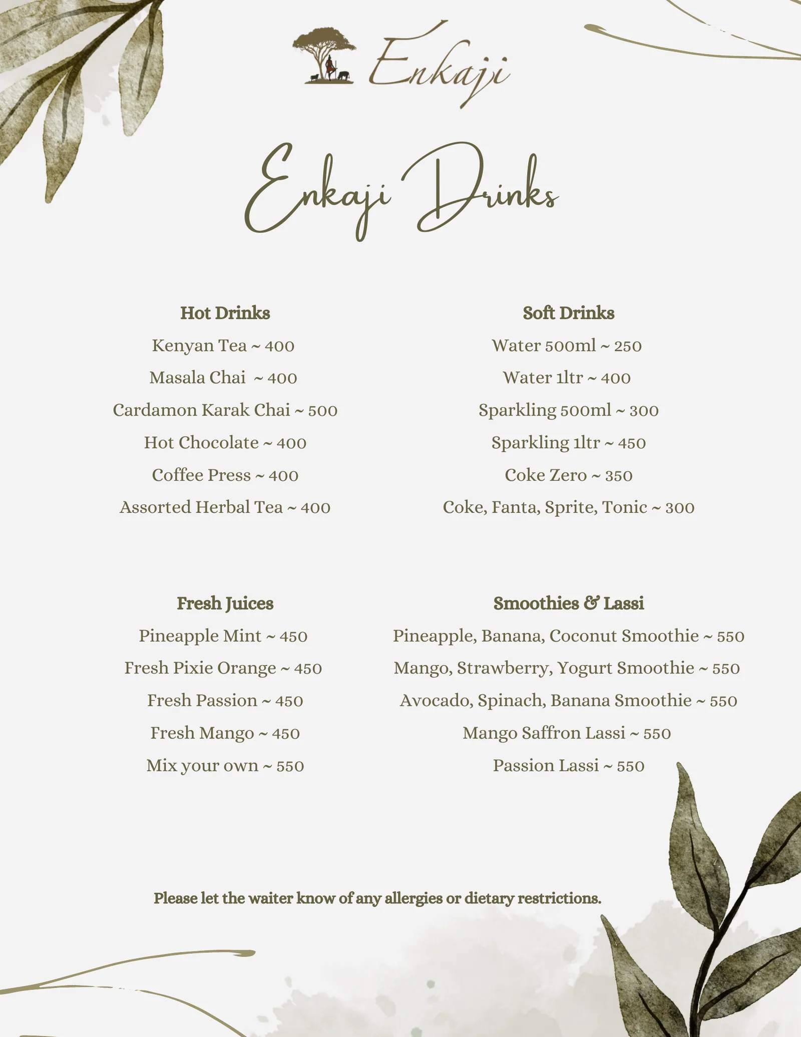 Enkaji Resort menu, page 8 of 14