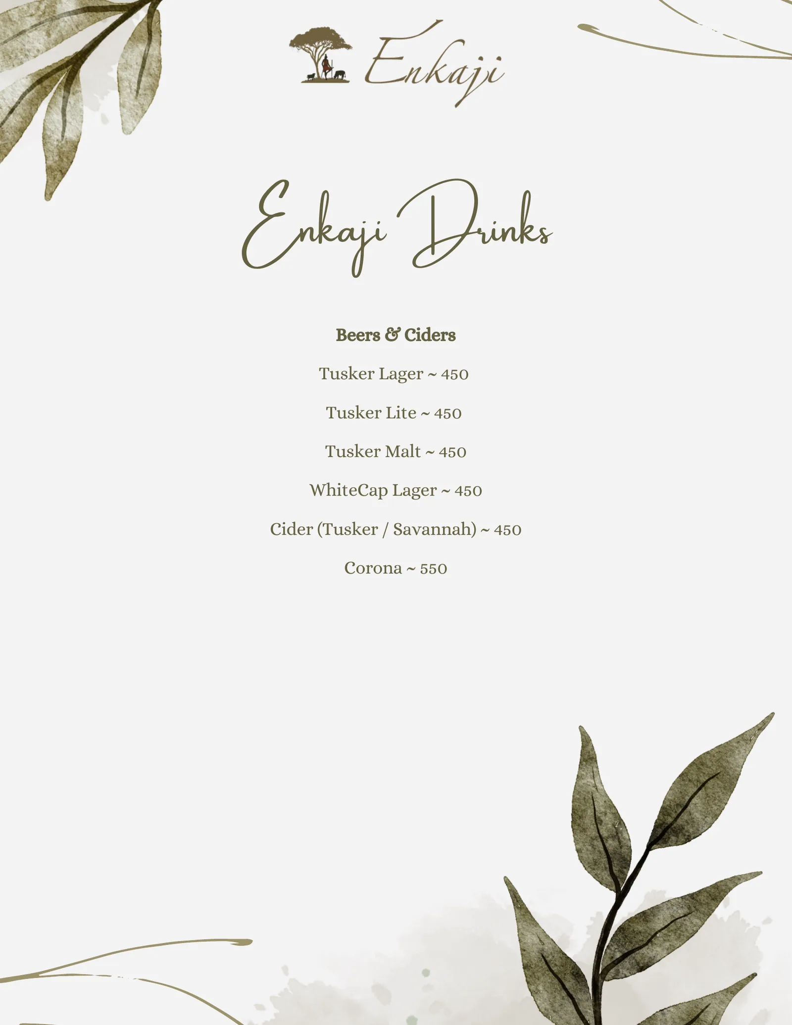 Enkaji Resort menu, page 9 of 14