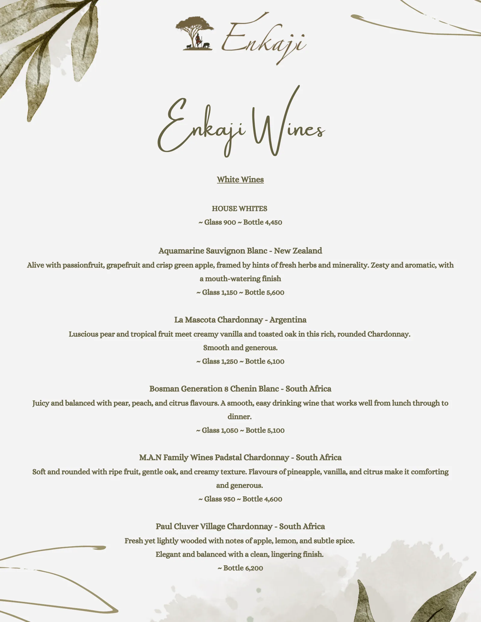 Enkaji Resort menu, page 11 of 14