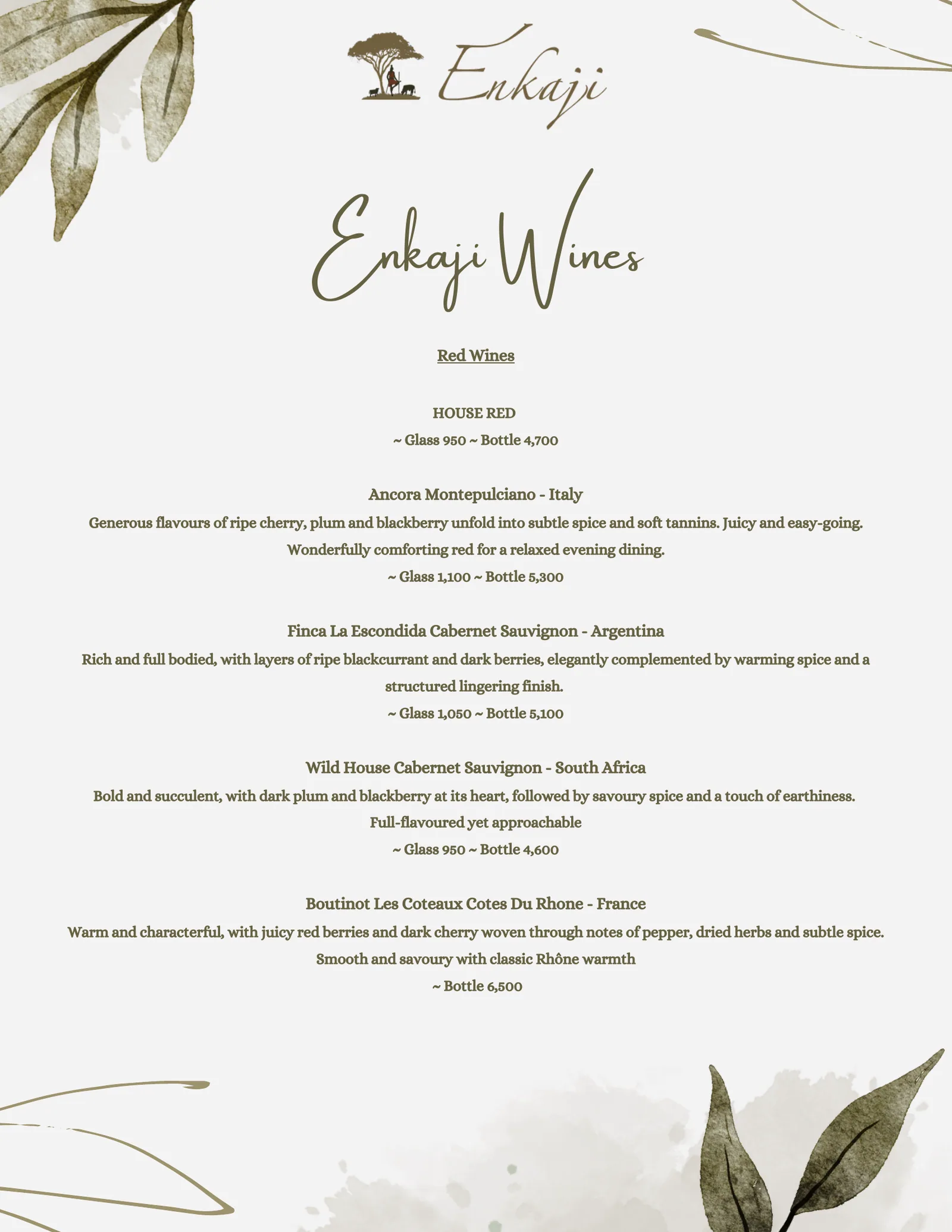 Enkaji Resort menu, page 12 of 14