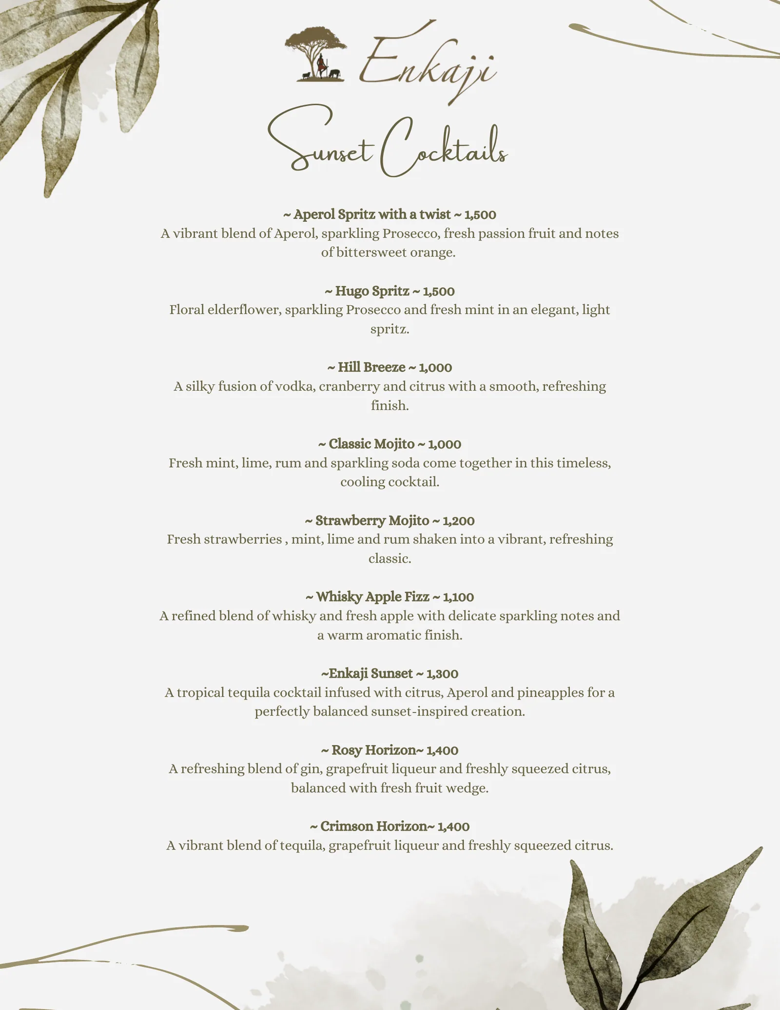Enkaji Resort menu, page 14 of 14